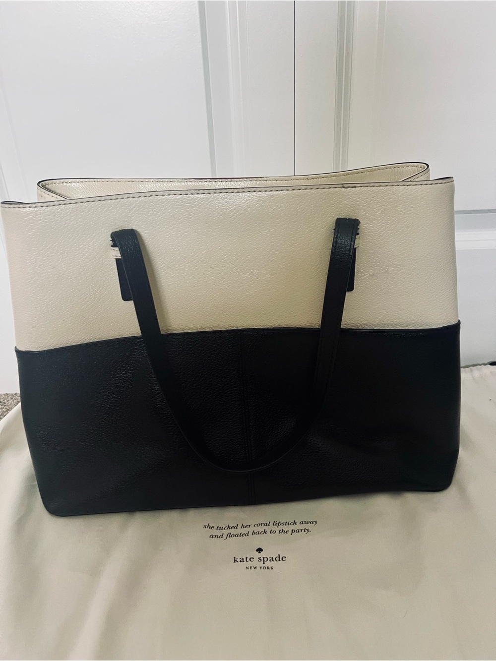 Kate Spade Black & Cream Leather Colorblock Tote - Picture 8 of 16